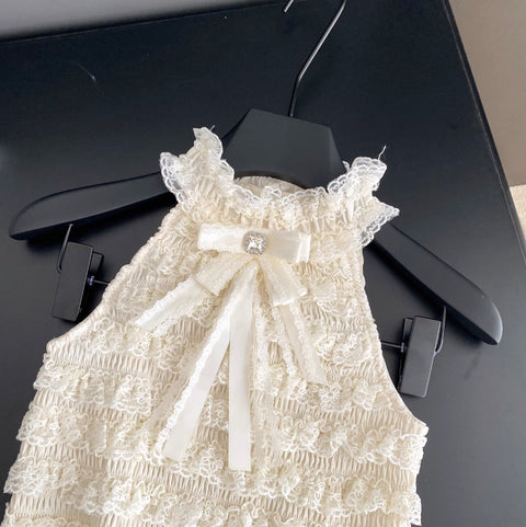Bow-tie Lace Trim Sleeveless Top