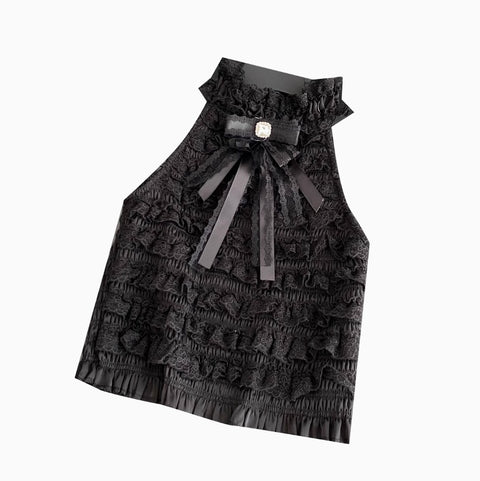 Bow-tie Lace Trim Sleeveless Top