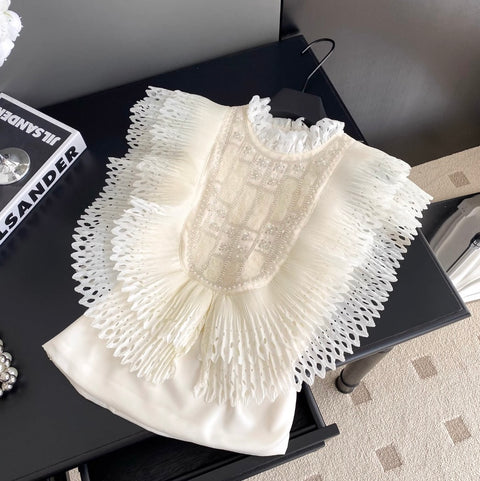 Courtly Beaded Patchwork Ruffled Top