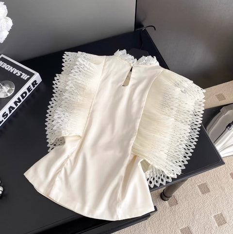 Courtly Beaded Patchwork Ruffled Top