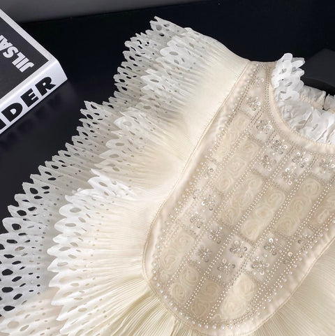 Courtly Beaded Patchwork Ruffled Top