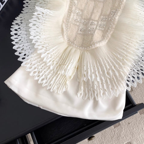Courtly Beaded Patchwork Ruffled Top