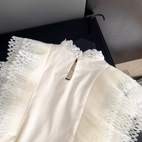 Courtly Beaded Patchwork Ruffled Top