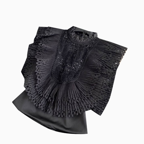 Courtly Beaded Patchwork Ruffled Top
