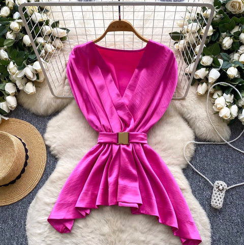 Glossy Satin Sleeveless Top with Belt