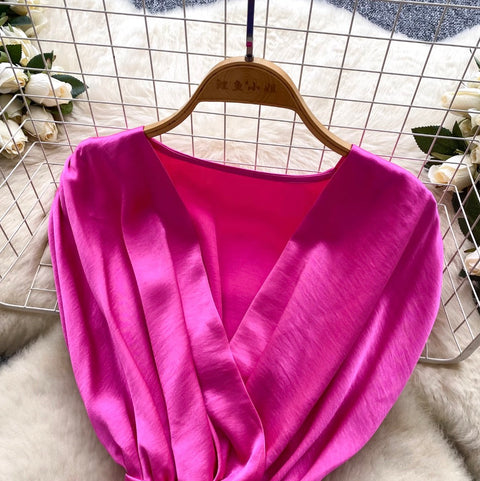 Glossy Satin Sleeveless Top with Belt