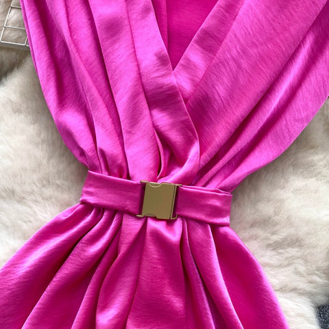 Glossy Satin Sleeveless Top with Belt