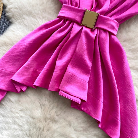 Glossy Satin Sleeveless Top with Belt