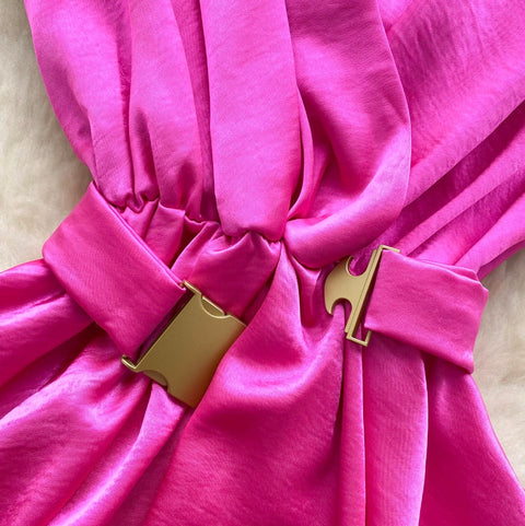 Glossy Satin Sleeveless Top with Belt