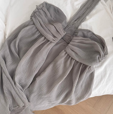 Beaded Gray Chiffon Halter Dress