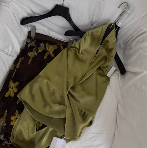 Knotted Satin Top & Floral Skirt