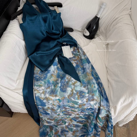 Knotted Satin Top & Floral Skirt