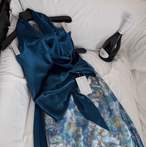 Knotted Satin Top & Floral Skirt