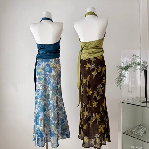 Knotted Satin Top & Floral Skirt