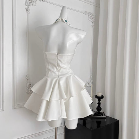 Elegant Beaded Collar Puffy Dress