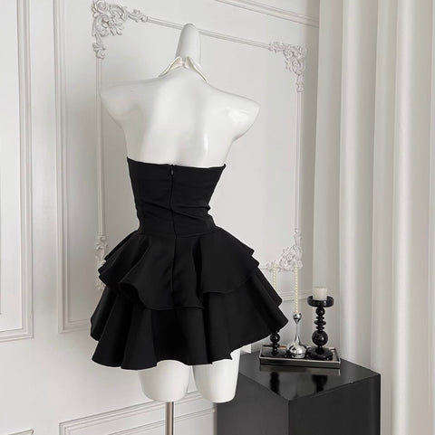 Elegant Beaded Collar Puffy Dress