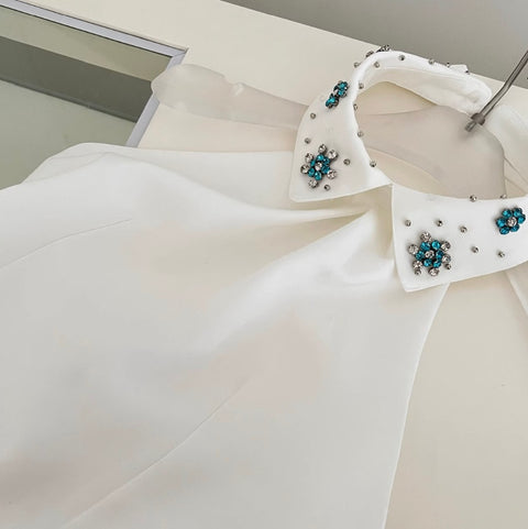 Elegant Beaded Collar Puffy Dress