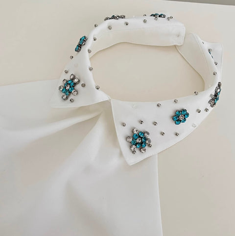 Elegant Beaded Collar Puffy Dress