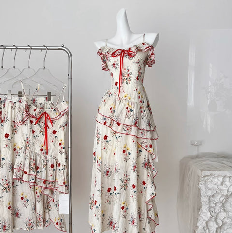 Irregular Design Floral Top & Skirt