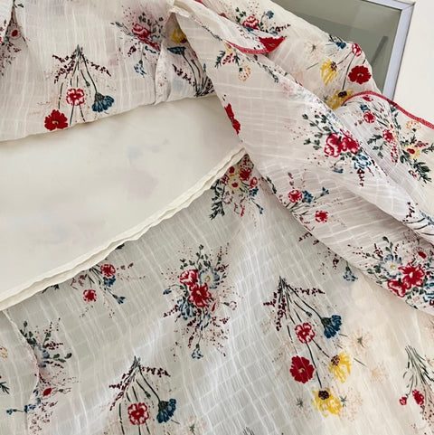 Irregular Design Floral Top & Skirt