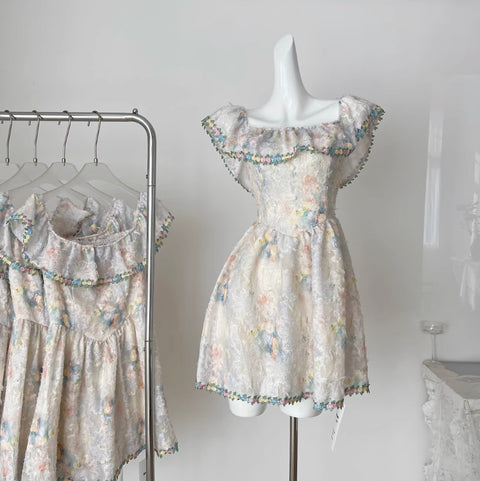 Sweetie Lapeled Embroidered Floral Dress