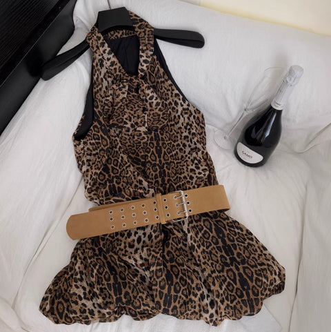 Sexy Leopard Printed Halter Dress