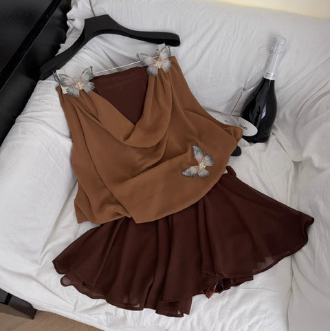 Chiffon Top & Ruffled Skirt 2Pcs