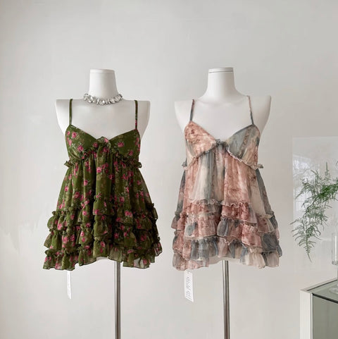 Floral Layered Chiffon Slip Top