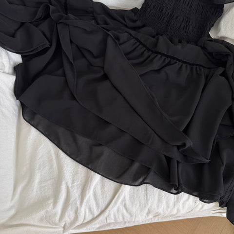 Off-shoulder Ruffled Black Dress