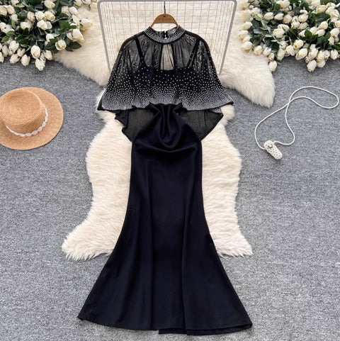 Rhinestone Studded Shawl & Slip Dress