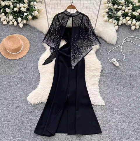 Rhinestone Studded Shawl & Slip Dress
