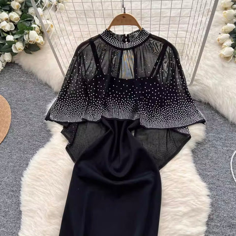 Rhinestone Studded Shawl & Slip Dress