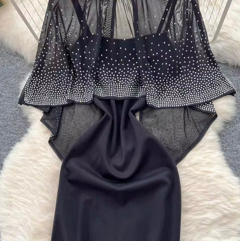 Rhinestone Studded Shawl & Slip Dress