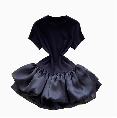Niche Shirt Patchwork Puffy Dress