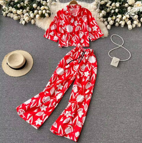 Printed Polo Shirt & Trousers 2Pcs