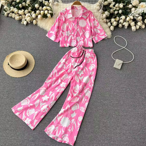 Printed Polo Shirt & Trousers 2Pcs