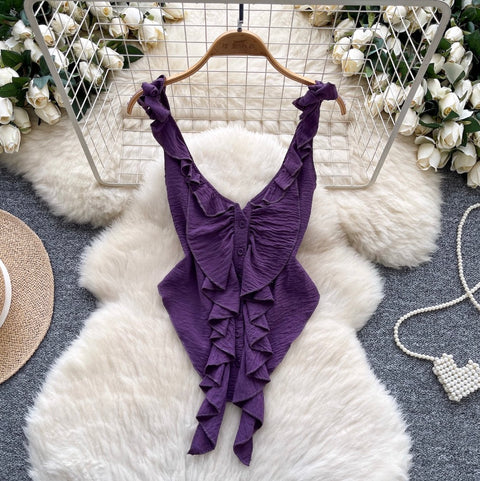 Irregular Design Ruffled Ribbon Jumpsuits