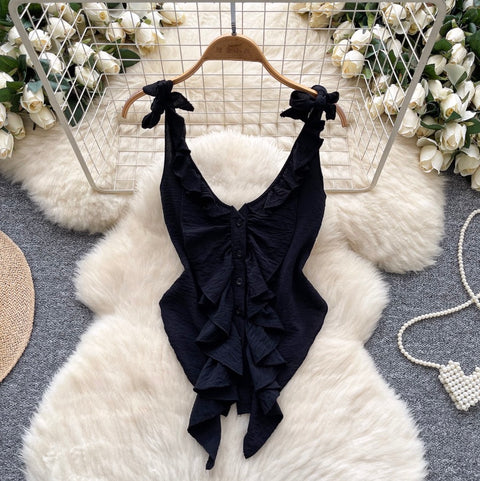 Irregular Design Ruffled Ribbon Jumpsuits