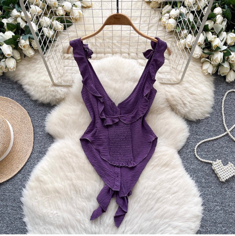 Irregular Design Ruffled Ribbon Jumpsuits