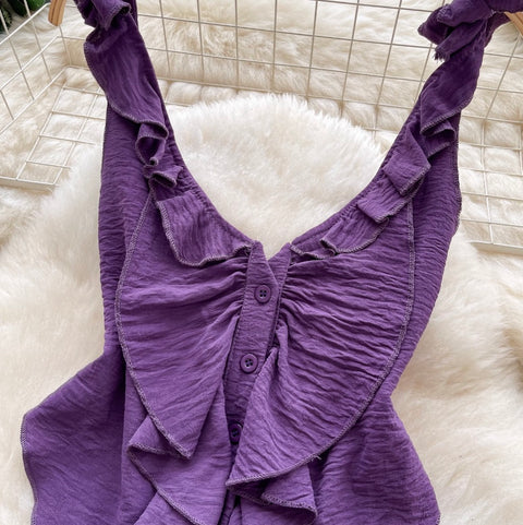 Irregular Design Ruffled Ribbon Jumpsuits