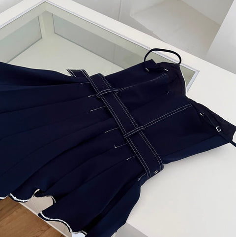 Denim Patchwork Dress with White Cape 2Pcs