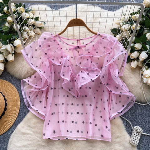 Niche Polka Dot Mesh Shirt