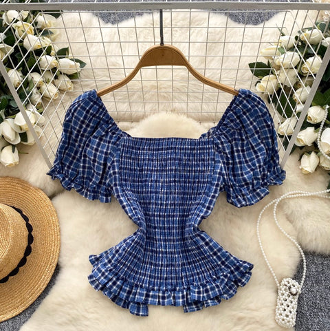 Plaid Printed Pleated Zipped Top