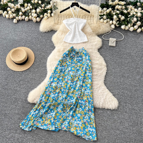 Halter Top & Floral Skirt 2Pcs