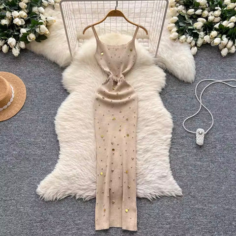 Sequin Beaded Knitted Slip Dress