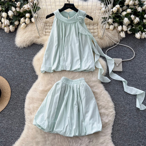 Halter Top & Ruffled Skirt 2Pcs