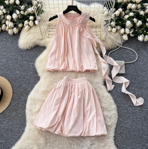 Halter Top & Ruffled Skirt 2Pcs