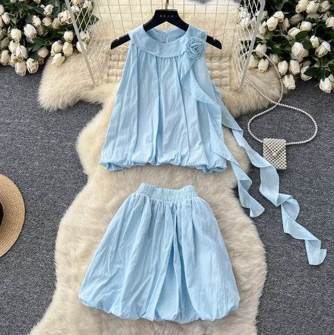 Halter Top & Ruffled Skirt 2Pcs