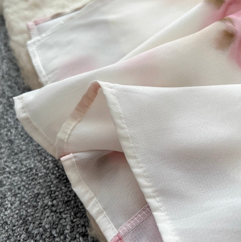 Draped Neckline Floral Printed Dress