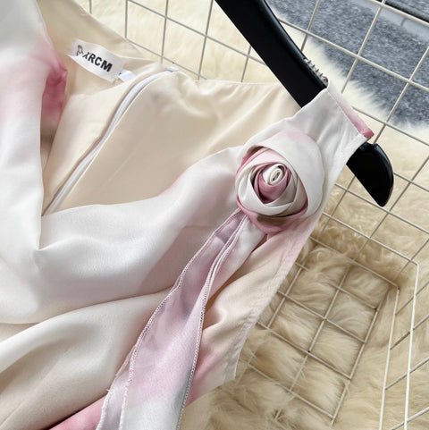 Draped Neckline Floral Printed Dress